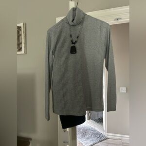 IMAN Women's Heather Gray Turtleneck Sweater Bundle with Slacks & Necklace